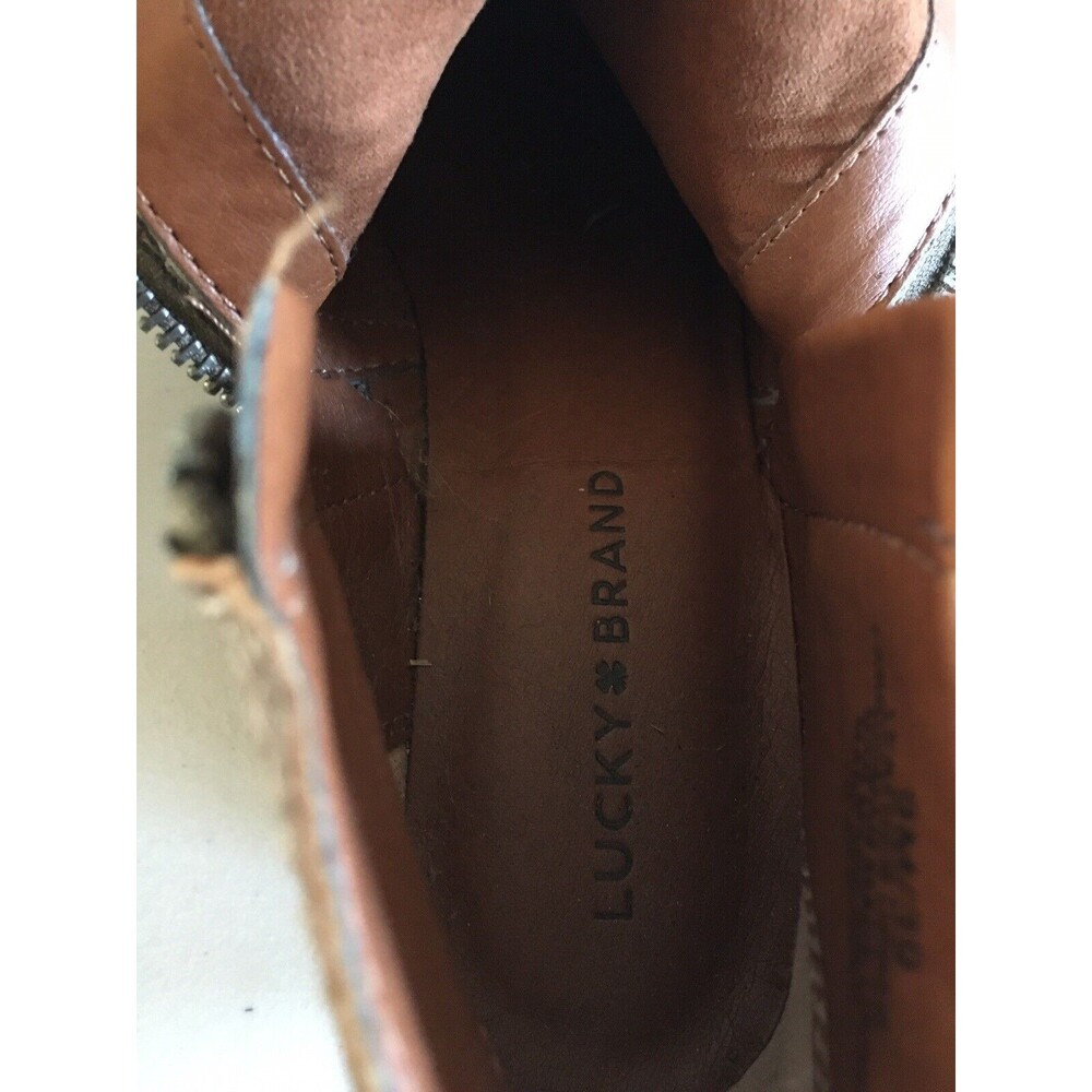 LUCKY BRAND Ankle Boots Brown Leather Basel Double Side Zip Booties Women Sz 9 - Picture 9 of 13